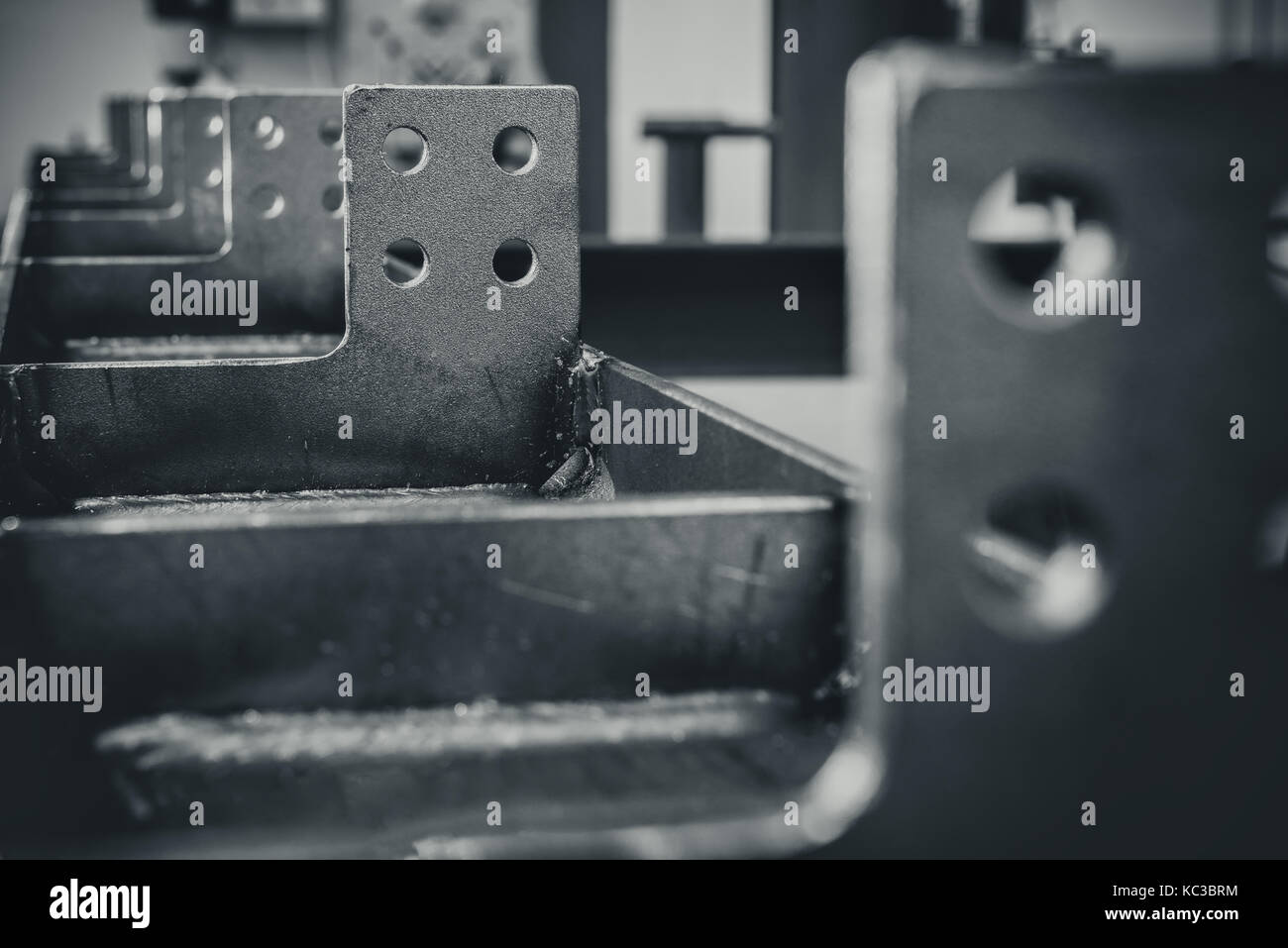 Metal profiles closeup in industrial hall Stock Photo