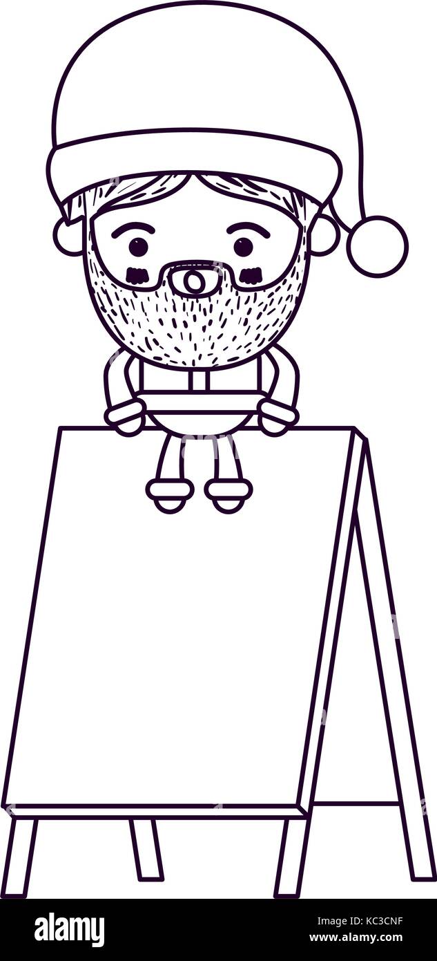 santa claus cartoon sitting on wooden empty blank advertising ...