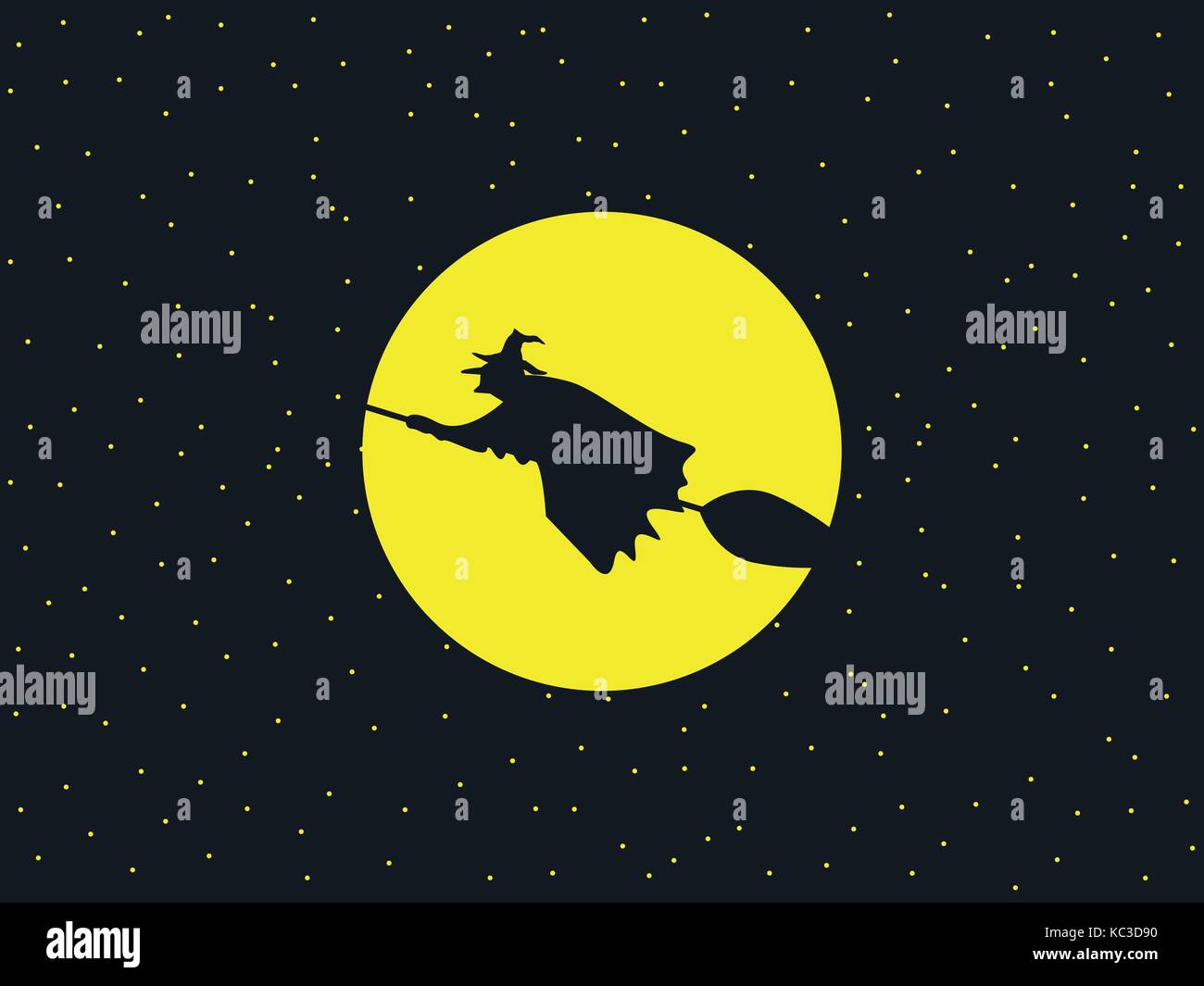 A witch flying on a broomstick against the background of the moon. The ...