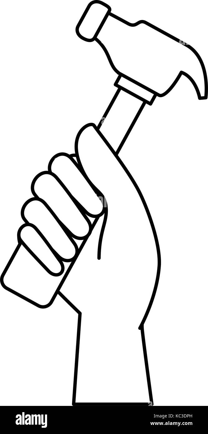 hand worker with hammer tool isolated icon vector illustration design ...