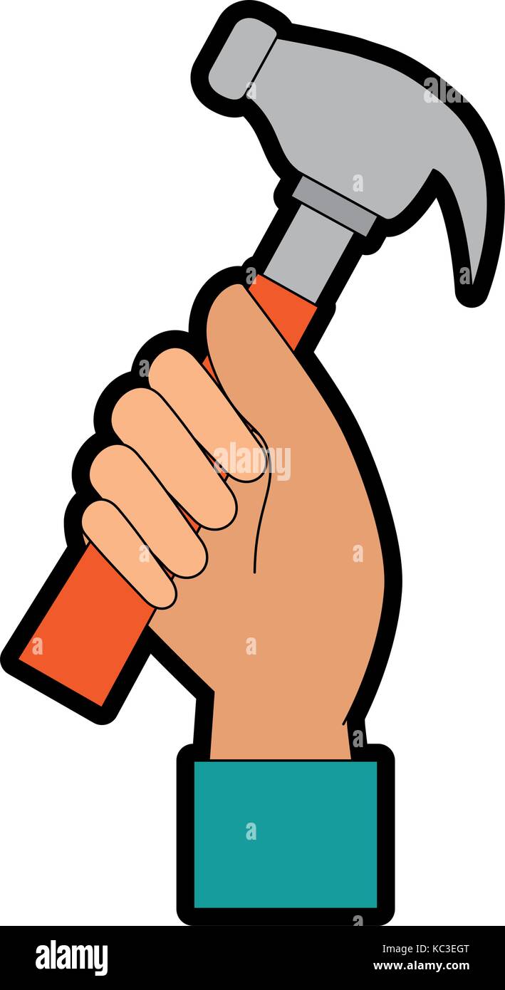 hand worker with hammer tool isolated icon vector illustration design ...