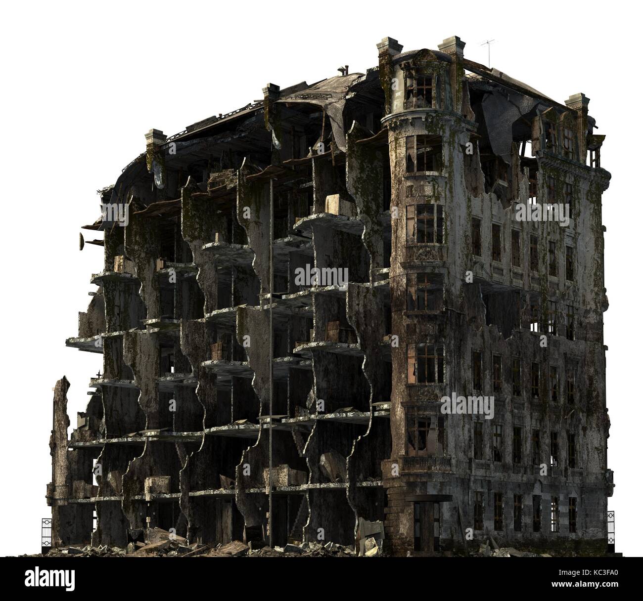 Ruined Building Isolated On White 3D Illustration Stock Photo - Alamy