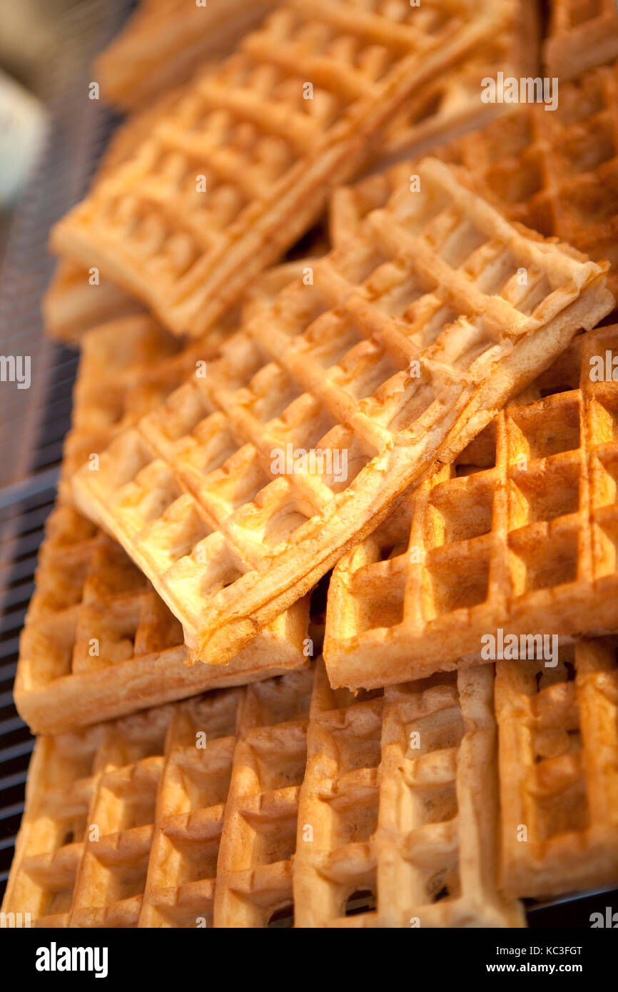 Close up of waffles on a bakery stall Stock Photo