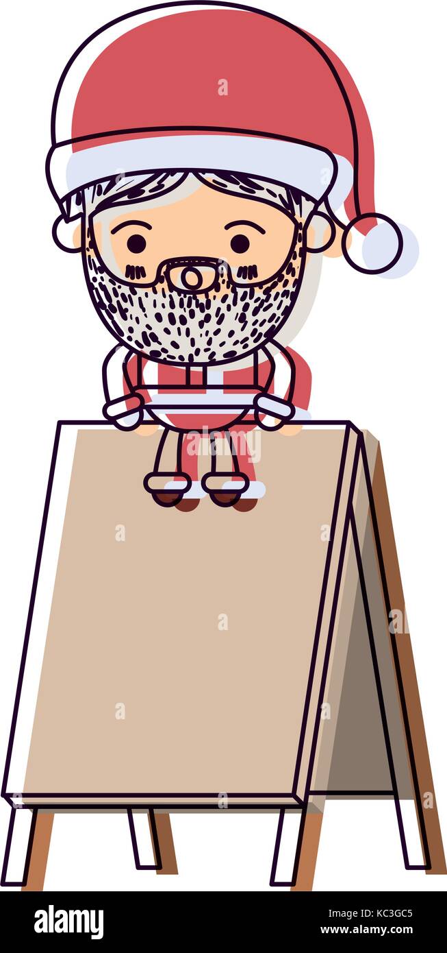 santa claus cartoon sitting on wooden empty blank advertising ...