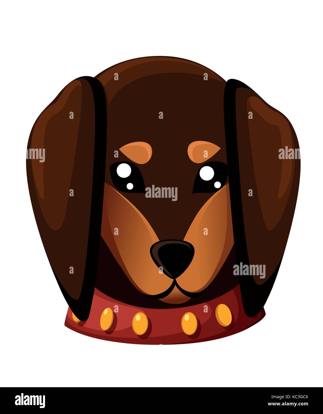 Cute domestic dog dachshund breed on the white background. Vector illustration cartoon puppy sitting of cute little dog wearing collar. Dog friend. Ve Stock Vector