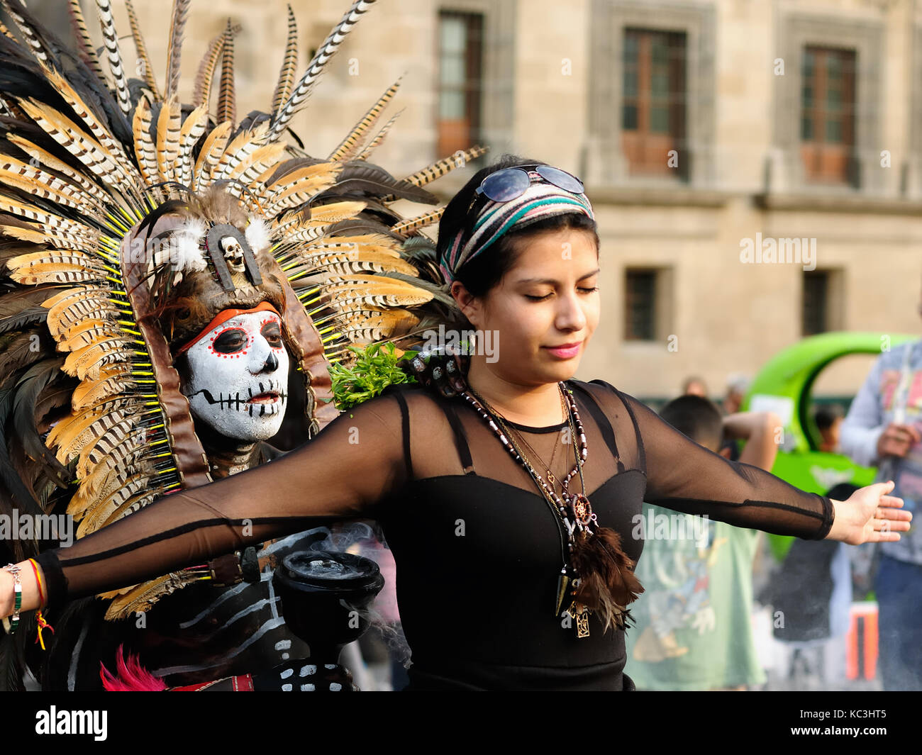 MEXICO, MEXICO - FEBRUARY 16:  Aztec sorcerer sending old ceremonies away on city dwellers of Mexico on February 16, 2013 Stock Photo