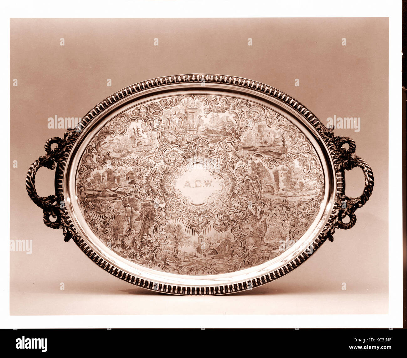 Tray, 1800–1900, Made in New York, New York, United States, American, Silver, 2 3/8 x 31 x 19 7/8 in. (6 x 78.7 x 50.5 cm Stock Photo