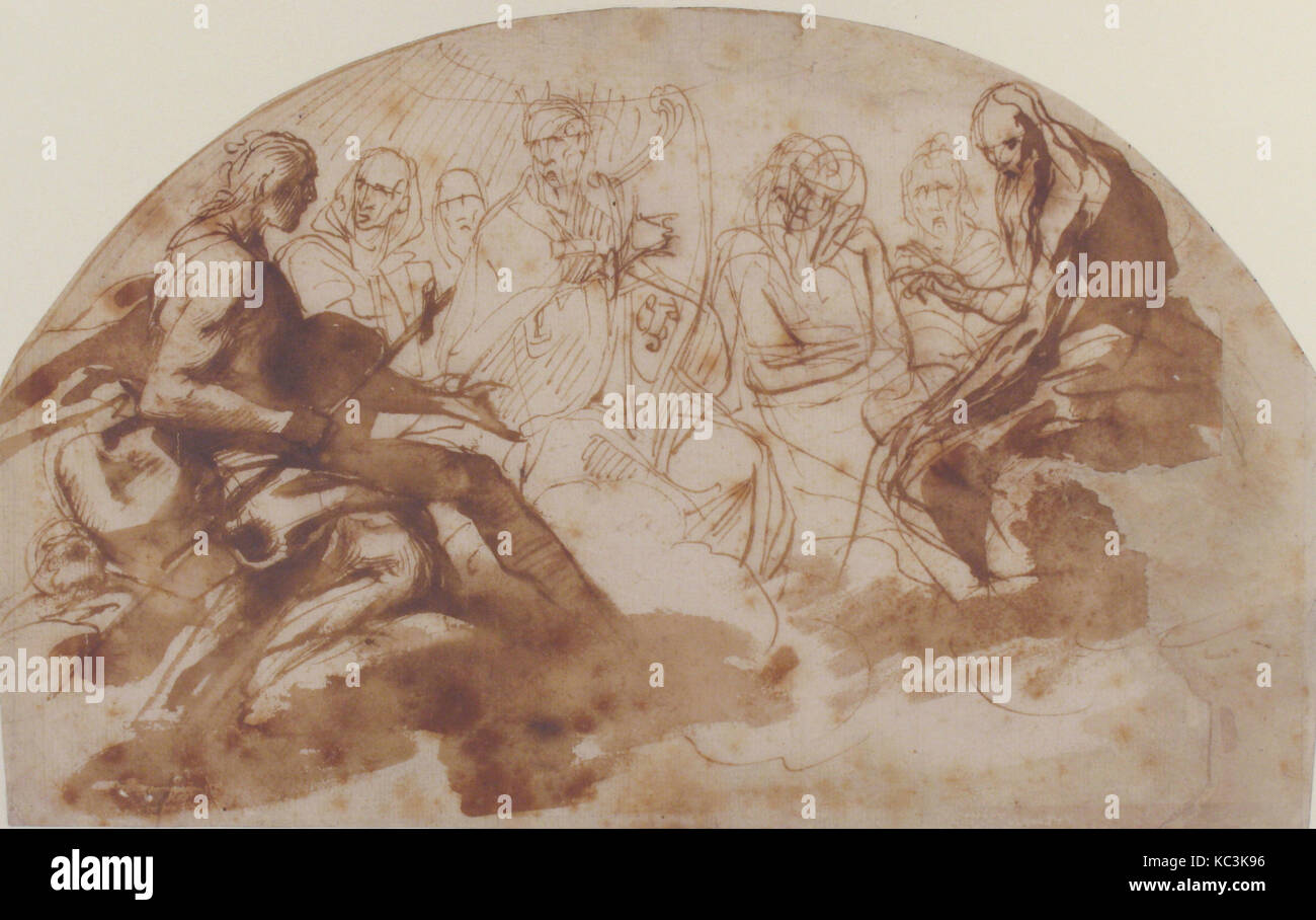 Saint John the Baptist, Saint Benedict, King David, and Other Seated Figures, Daniele Crespi, 1597–1630 Stock Photo