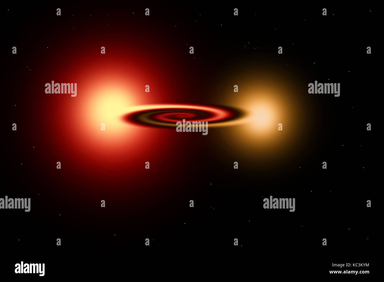 Binary Stars Being Sucked Into A Black Hole. Stock Photo