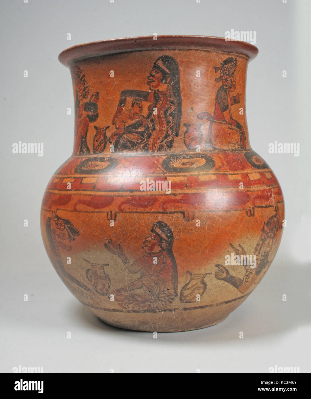 Jar, Ritual Scenes, 8th–9th century, Guatemala, Mesoamerica, Maya, Ceramic, slip, pigment, H. 11 1/2 in. x Diam. 12 in. (29.2 x Stock Photo