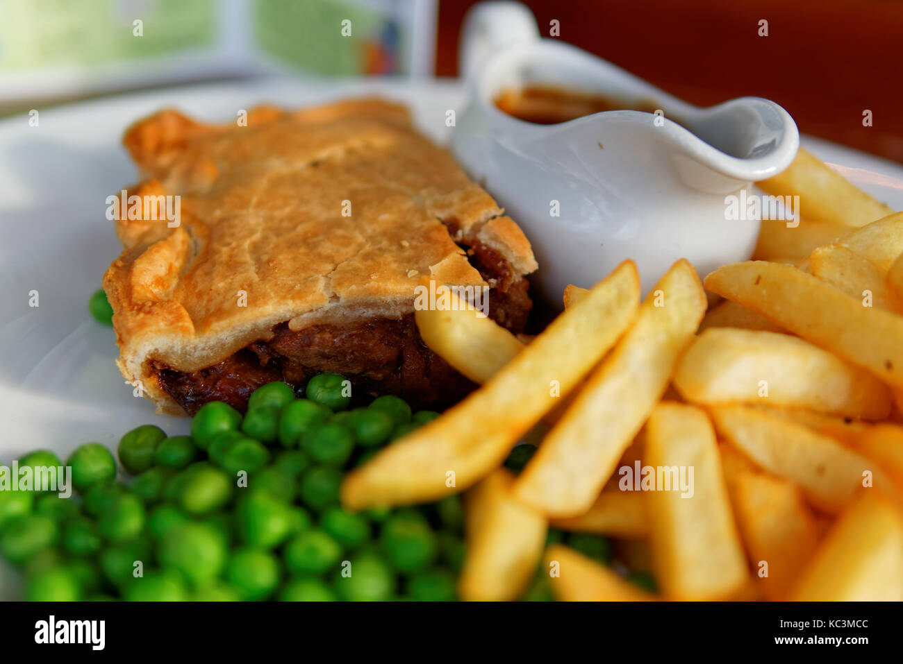 Pie, Fries and Peas Stock Photo Alamy