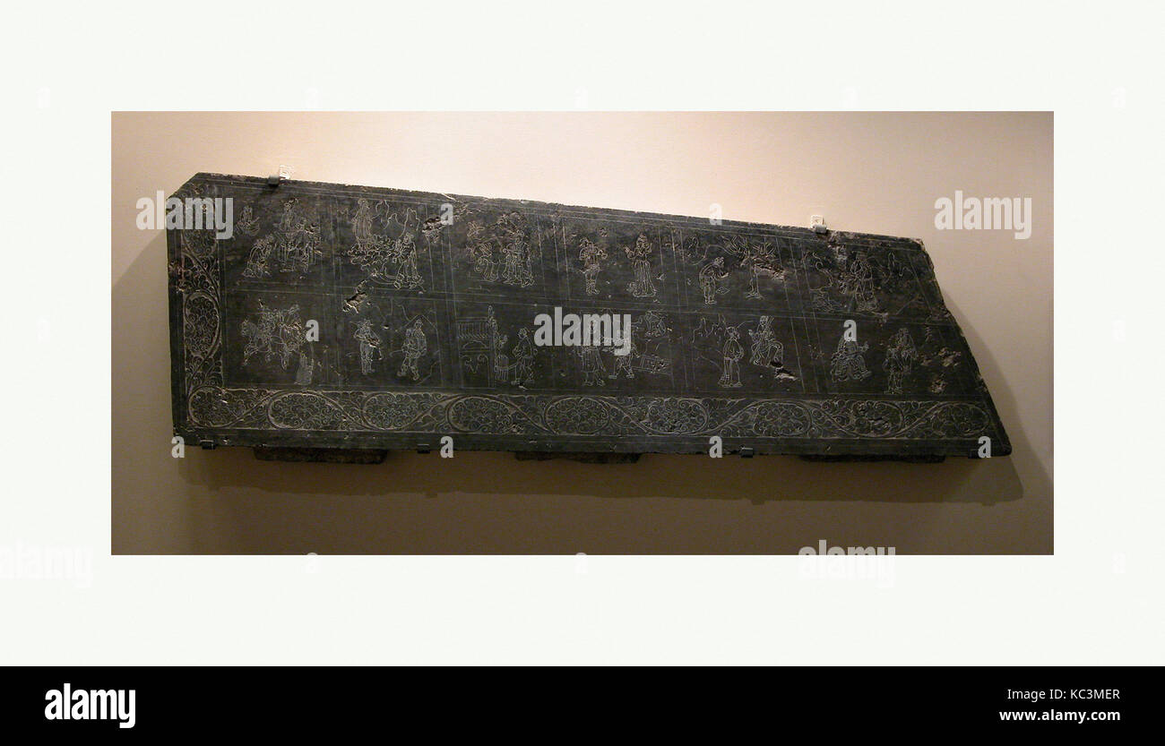 元  戲劇演員和二十四孝圖  石槨前端與側, Side Panel from a Sarcophagus, 12th–13th century Stock Photo