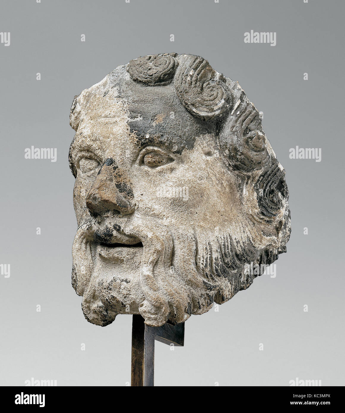 Head of a Bearded Man, ca. 1160–70, Made in Saint-Denis, France, French, Limestone, Overall: 5 7/8 x 4 3/4 x 4in. (15 x 12 x 10 Stock Photo