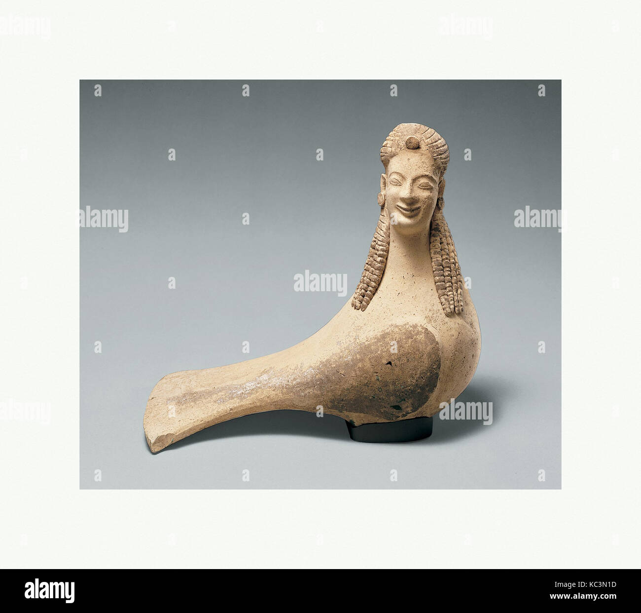 Terracotta statuette of a siren, Archaic, ca. 550–500 B.C., Greek, Terracotta, Overall: 8 1/4 x 9 1/2 x 5in. (21 x 24.1 x 12.7cm Stock Photo