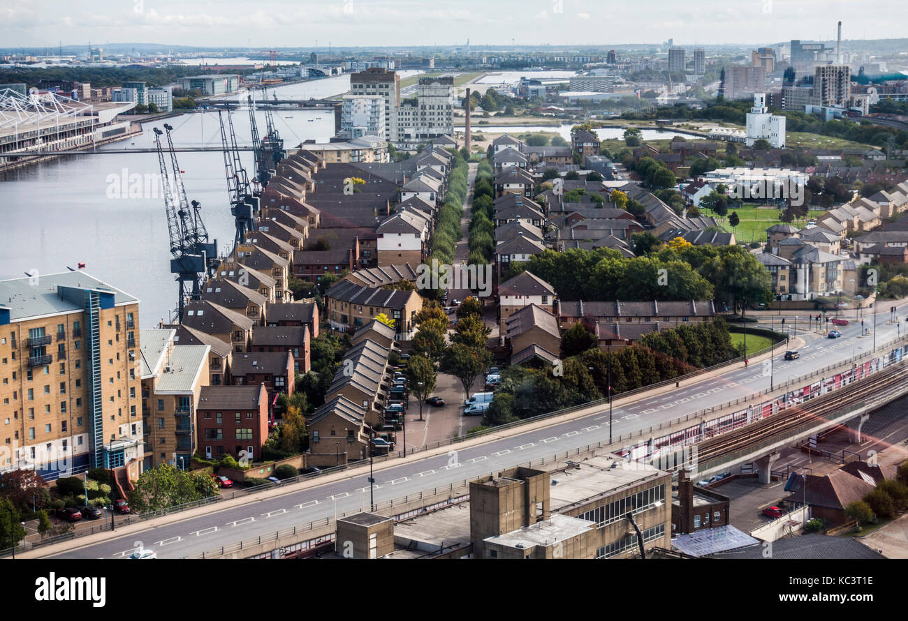 View from above, of houses and apartments part of regeneration in