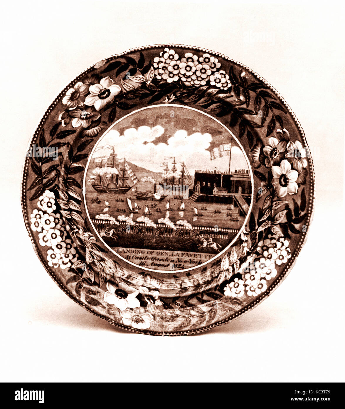 Plate, ca. 1824–34, Made in Staffordshire, Stoke-on-Trent, England, British (American market), Earthenware, transfer-printed Stock Photo