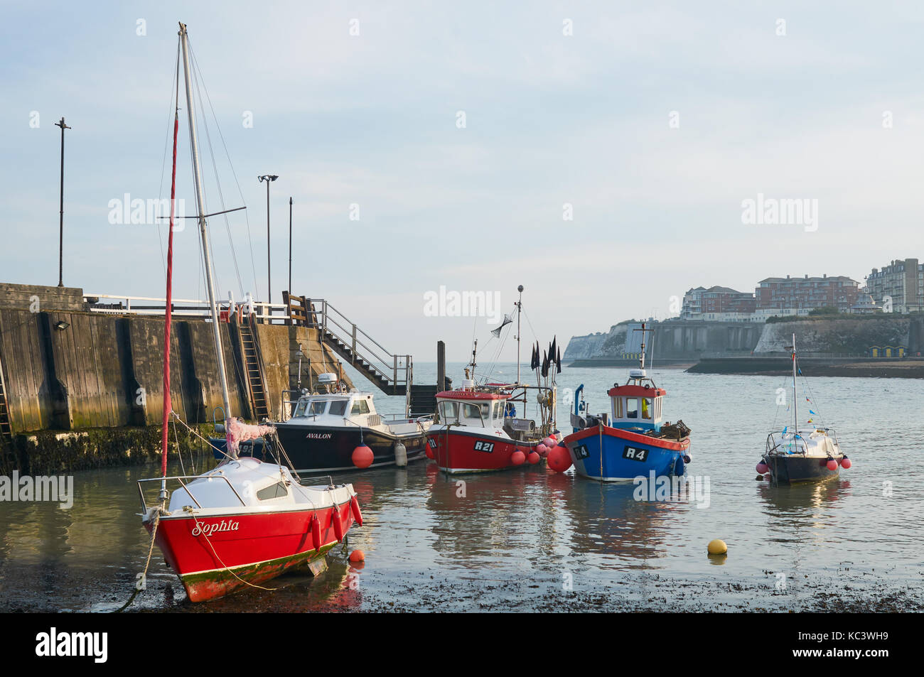 Boats moored in Viking Bay, Broadstairs, Thanet, East Kent UK Stock Photo