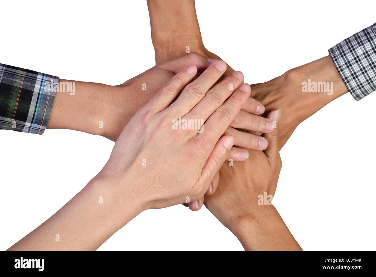 Hands of business team on workspace background top view,business team concept Stock Photo