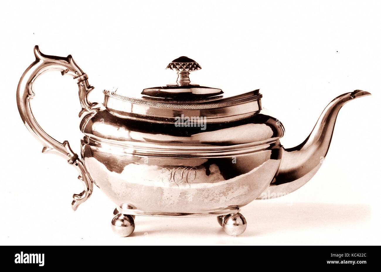 Teapot, ca. 1810, Made in New York, New York, United States, American, Silver, 6 5/8 x 12 15/16 x 5 3/8 in. (16.8 x 32.9 x 13.7 Stock Photo