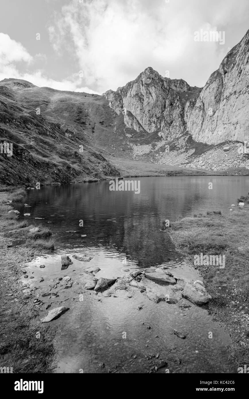 Scenic aerial view mountain lake Black and White Stock Photos & Images ...