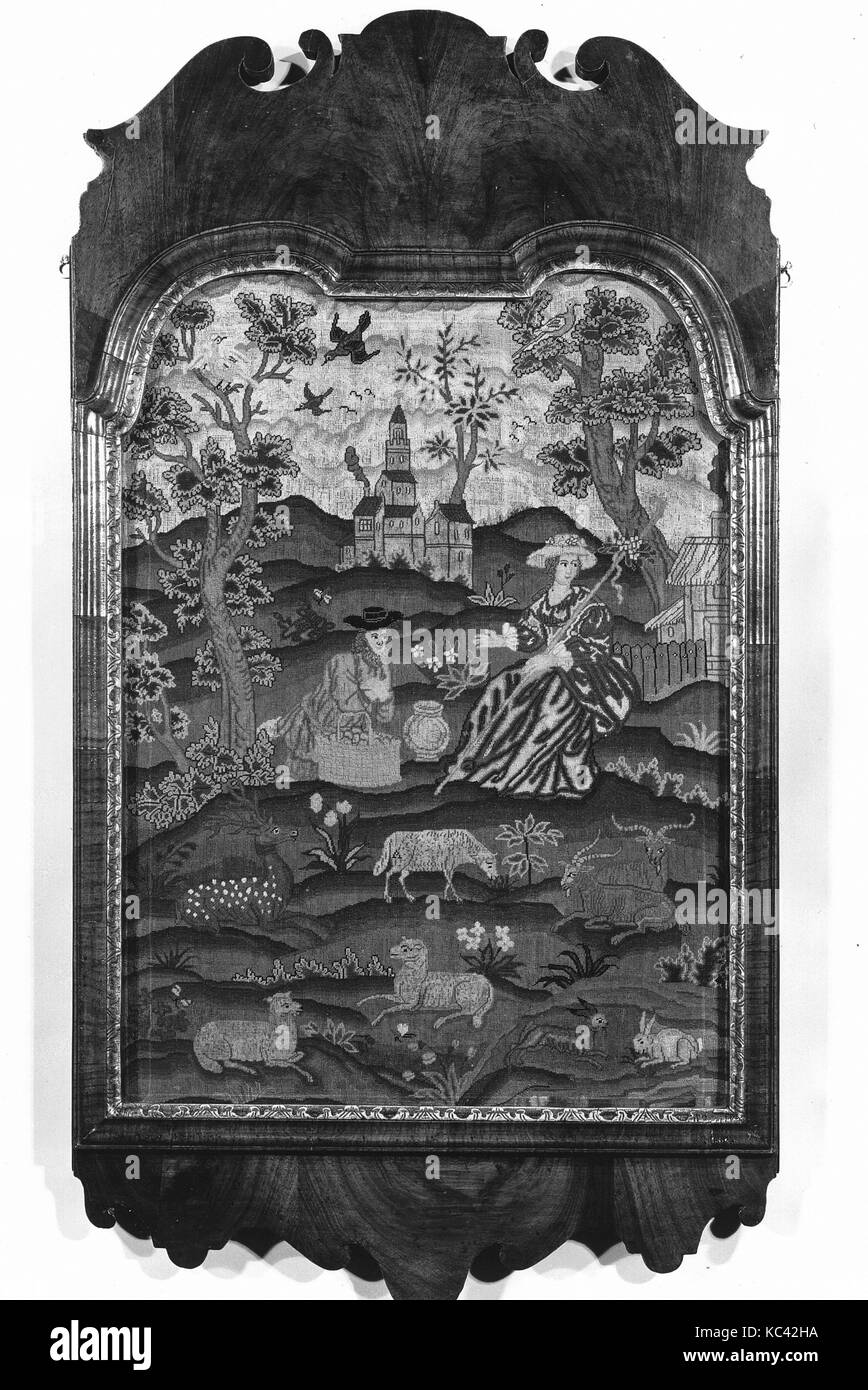 Embroidered picture of pastoral scene, ca. 1725, British, Wool and silk on canvas, H. 20 1/2 x W. 17 3/4 inches (52.1 x 45.1 cm Stock Photo