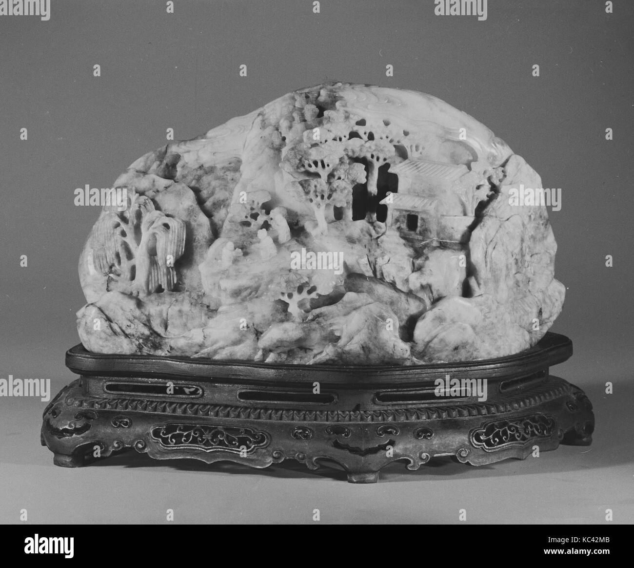 Mountain, 19th century, China, Jade, H. 4 1/2 in. (11.4 cm); H. (with stand) 6 in. (15.2 cm); L. 8 1/8 in. 20.6 cm), Jade Stock Photo