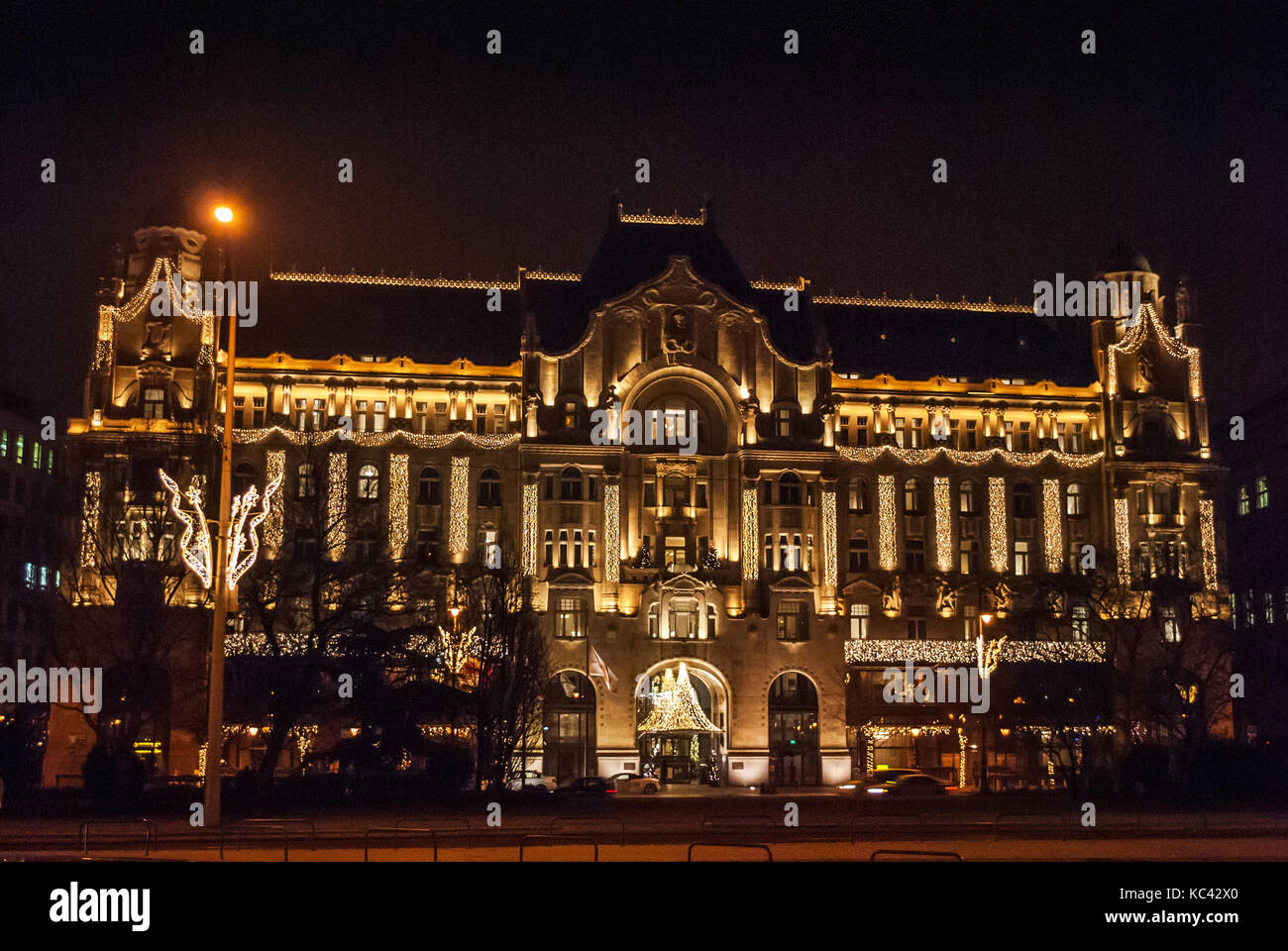 Budapest, Hungary - January 02, 2017: The Gresham Palace is a building in Budapest, Hungary, Completed in 1906 it is today the Four Seasons Hotel Buda Stock Photo