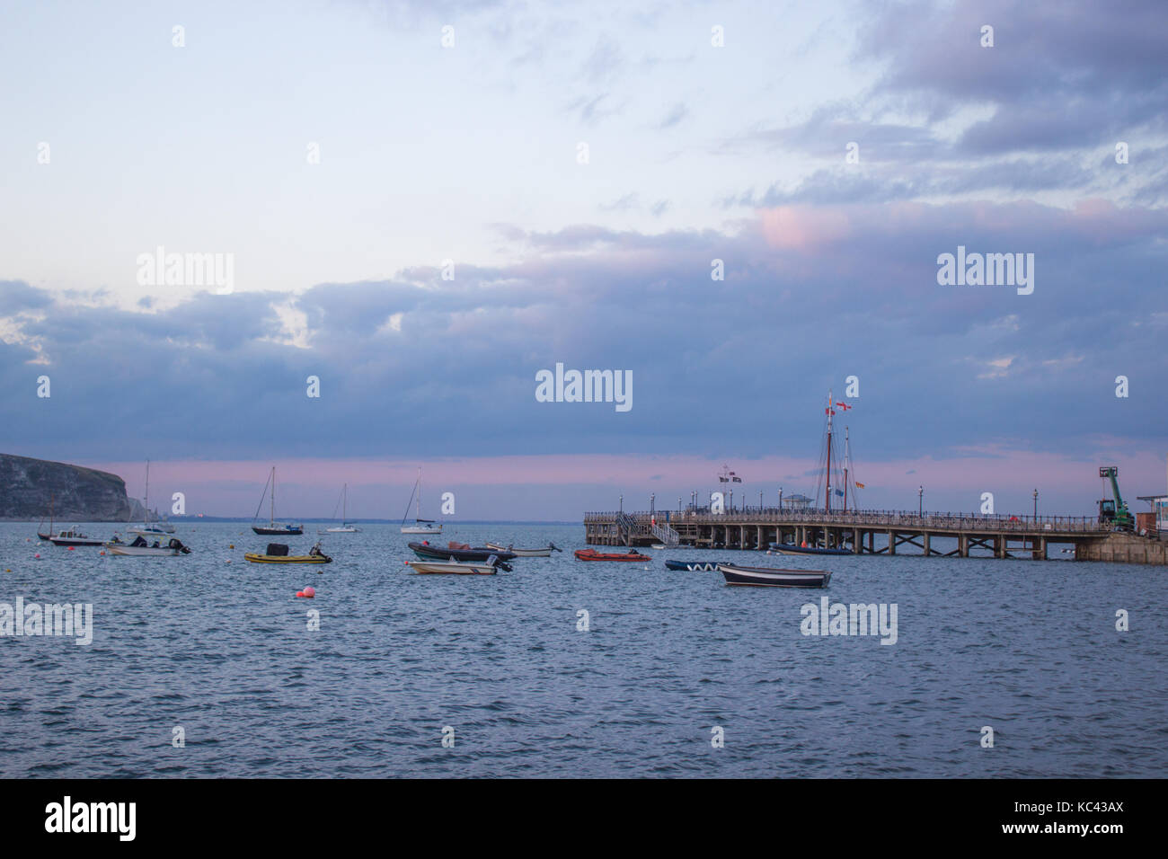 Seaview on swanage pier, sea with several boats Stock Photo