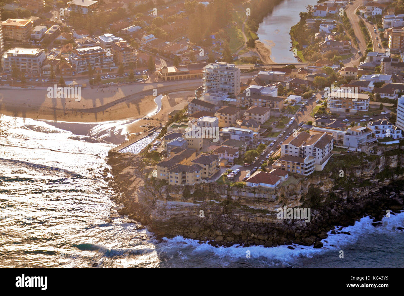Beachside suburb of Tamarama, Sydney from the air. Stock Photo