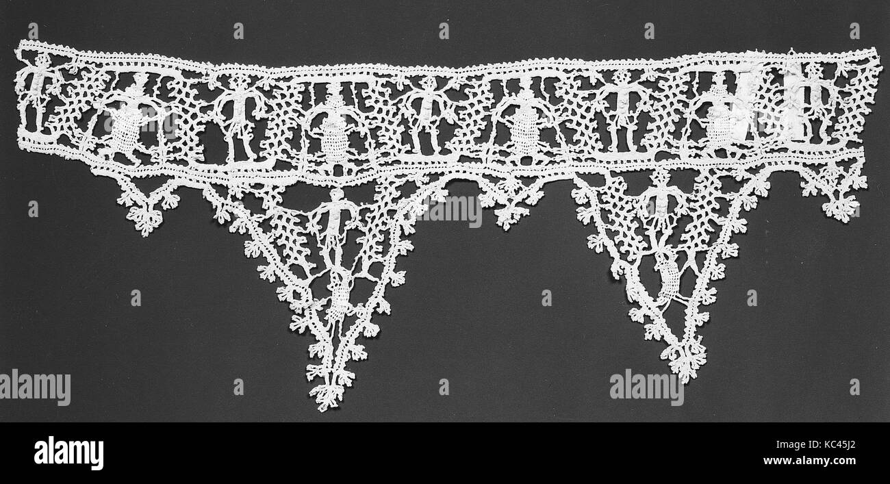 Edging, late 16th century, Italian, Linen, bobbin lace, L. 14 x W. 2 inches (35.6 x 5.1 cm) with 3 1/2 inches (8.9 cm Stock Photo