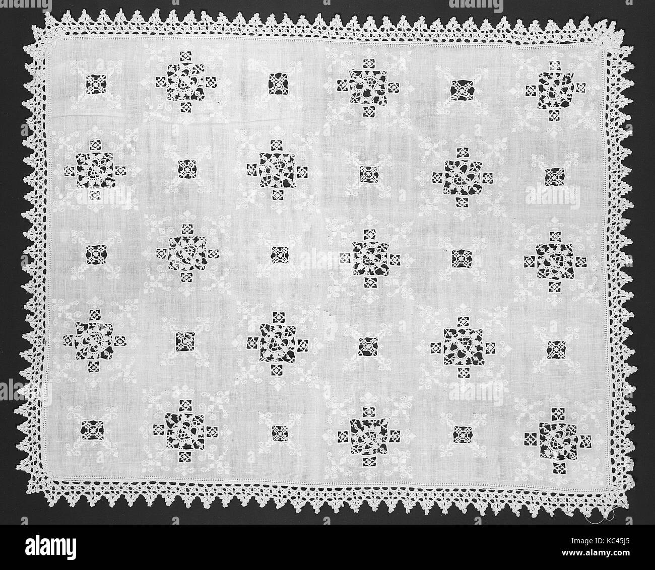 Mat, 16th century, Italian, Linen, bobbin lace, L. 18 x W. 14 inches, Textiles-Laces Stock Photo