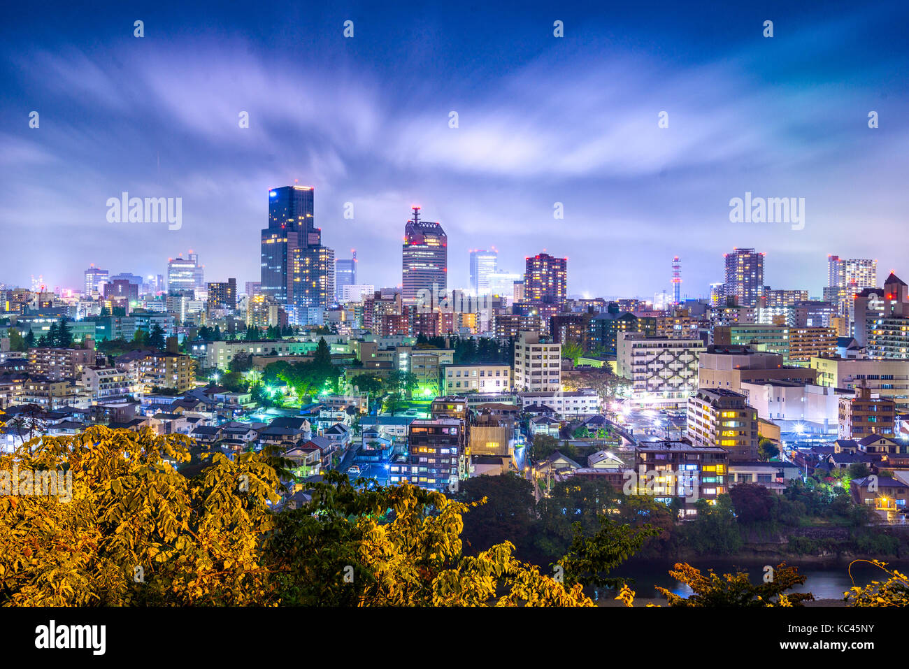 Sendai, Miyagi, Japan cityscape at night Stock Photo Alamy