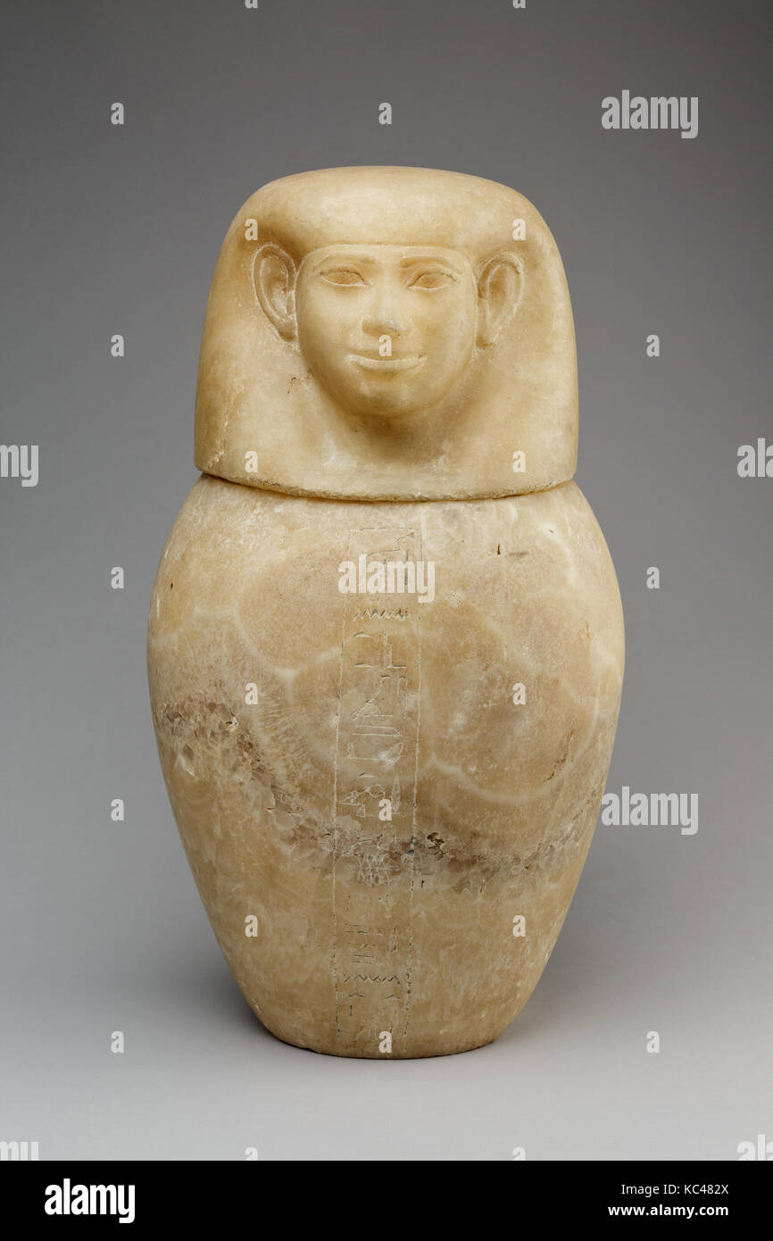 Canopic jar with a human-headed lid, Late Period, Saite, Dynasty 26, 664–525 B.C., Possibly from Upper Egypt, Thebes; From Egypt Stock Photo