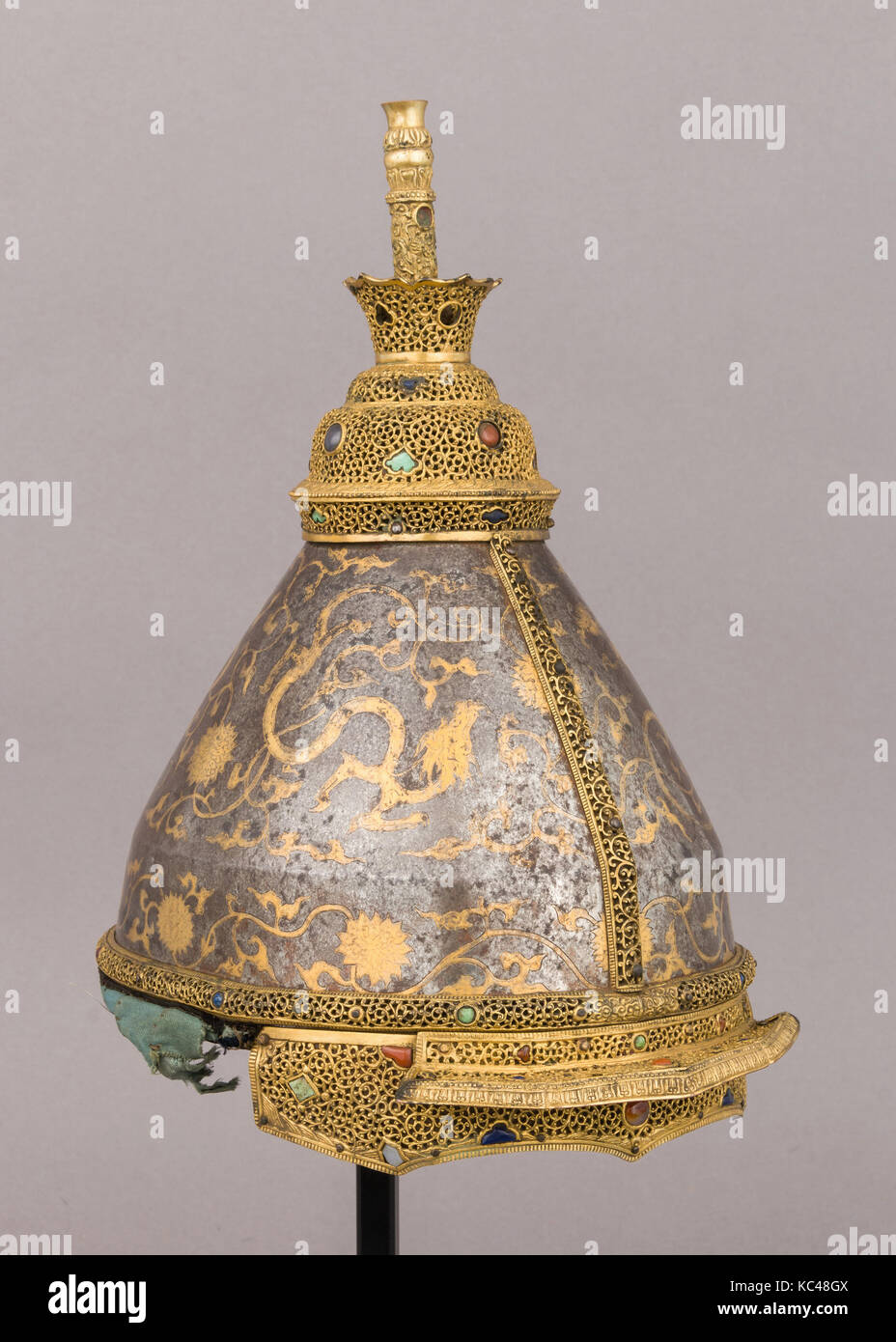 Armor, 18th century, Chinese, Steel, gold, lacquer, textile, semi-precious stones, Helmet (a): H. 12 1/4 in. (31.1 cm); W. 7 1/2 Stock Photo