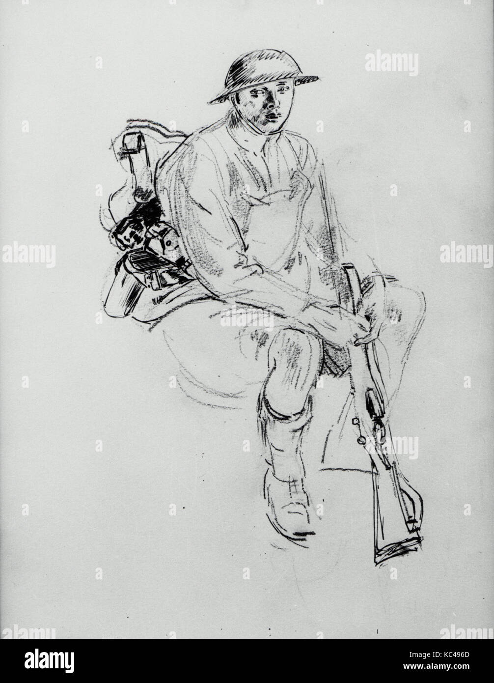 British Soldier, Graphite and ink on paper, H. 14, W. 101/8 inches
