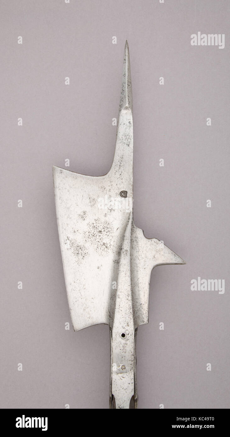 Halberd, mid-15th century, Swiss, Steel, wood (oak), iron, L. 88 1/2 in. (224.7 cm); L. of head 16 1/4 in. (41.3 cm); W. 7 5/8 Stock Photo