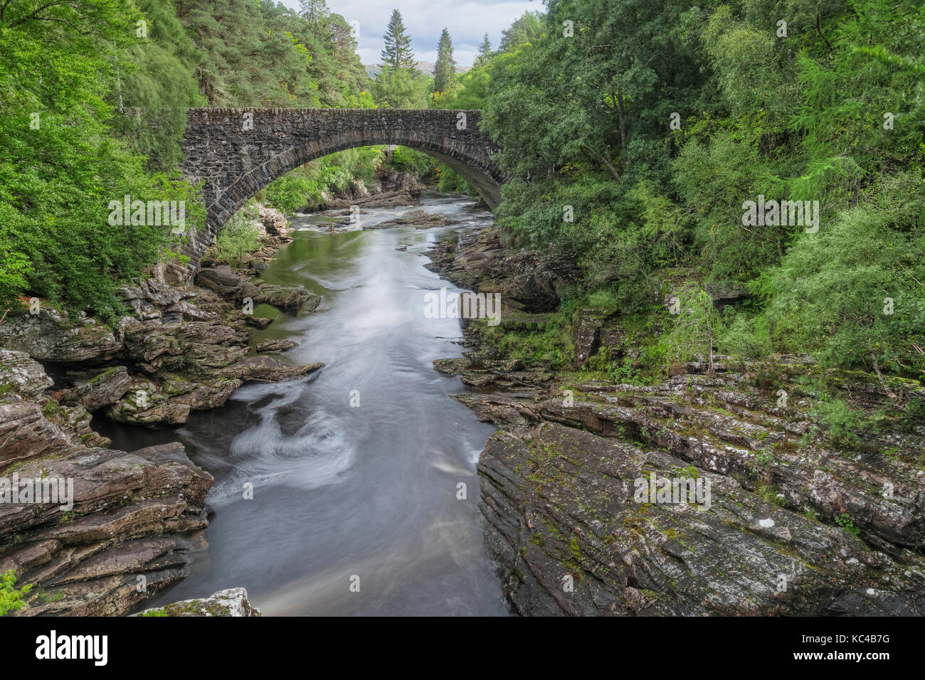 Invermoriston, Thomas Telford Bridge, Moriston Falls, Highlands, Scotland, United Kingdom Stock Photo