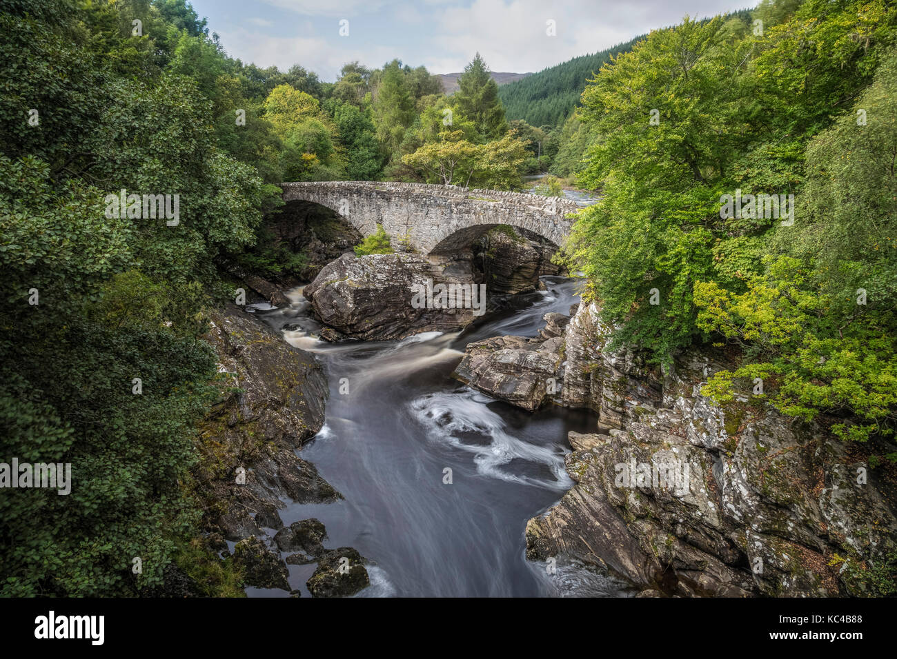 Invermoriston, Thomas Telford Bridge, Moriston Falls, Highlands, Scotland, United Kingdom Stock Photo
