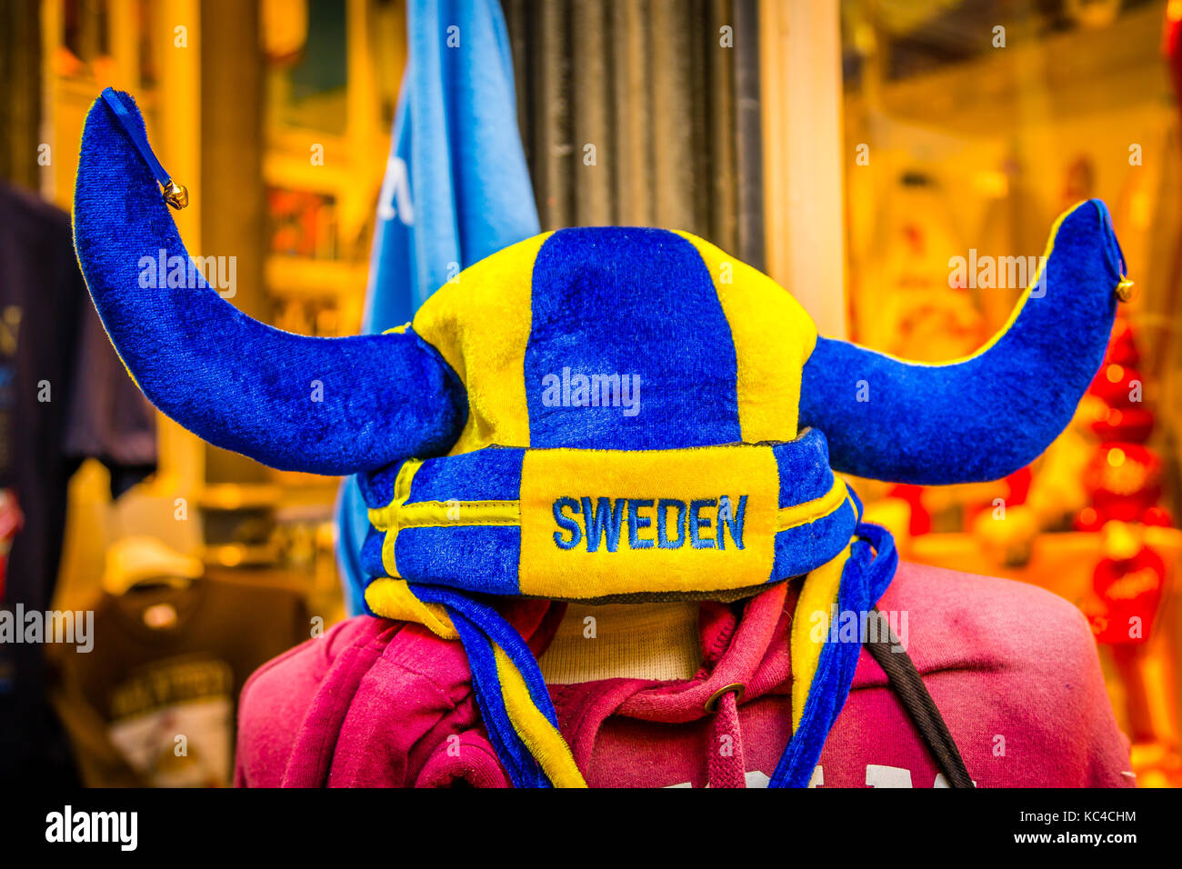 Blue and Yellow Soft Horned Swedish Hat Stock Photo