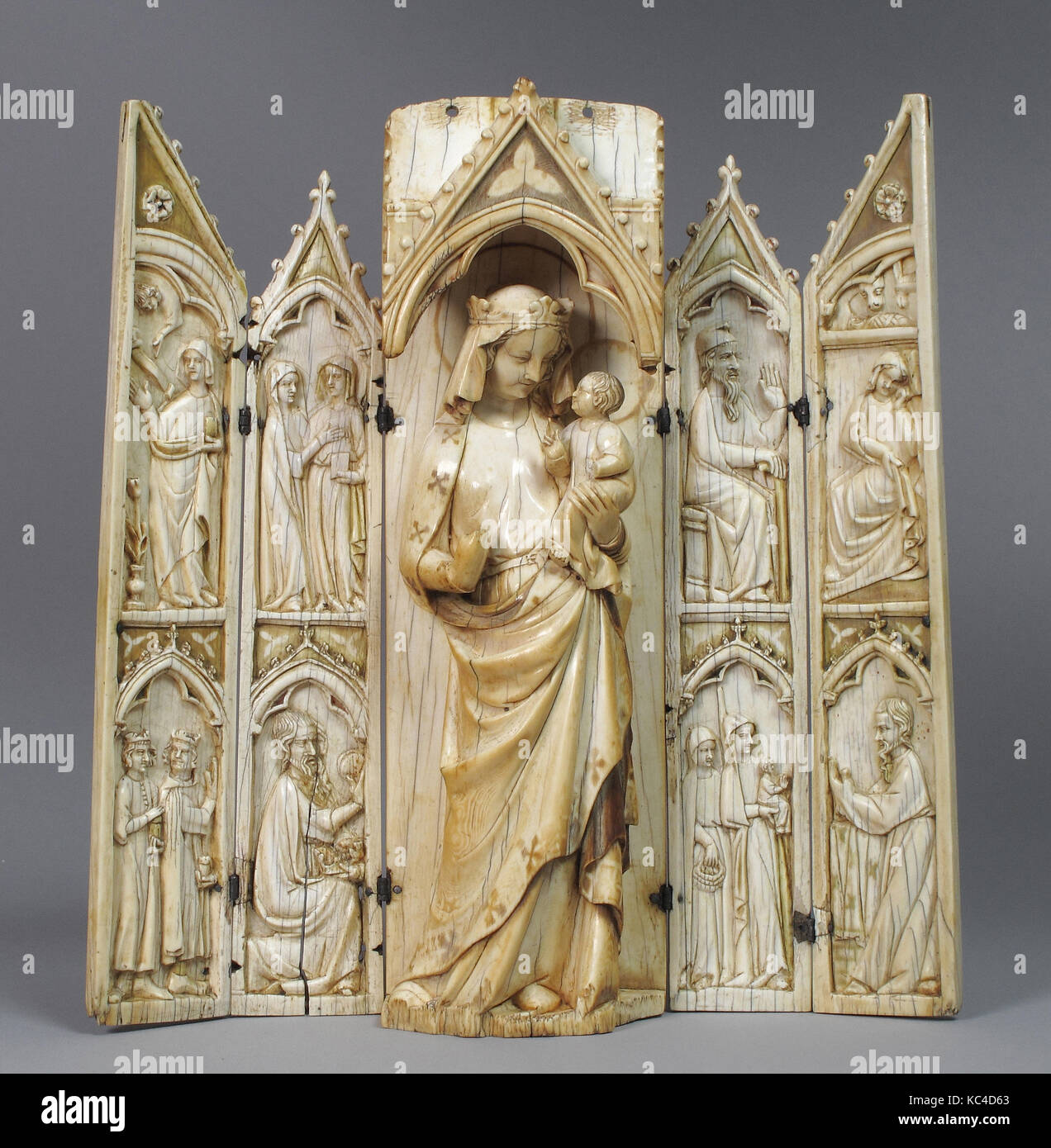 Tabernacle or Folding Shrine, 14th century, French, Ivory with metal mounts, Overall: 9 9/16 x 8 1/2 x 1 3/4 in. (24.3 x 21.6 x Stock Photo