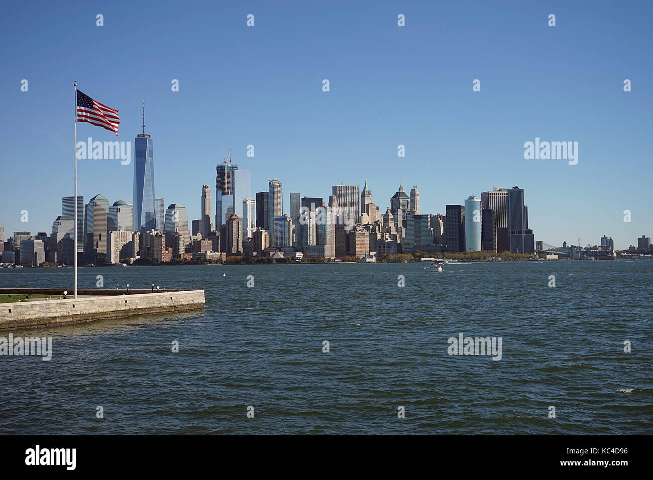 Flag with Skyline New York City Manhattan USA . Stock Photo