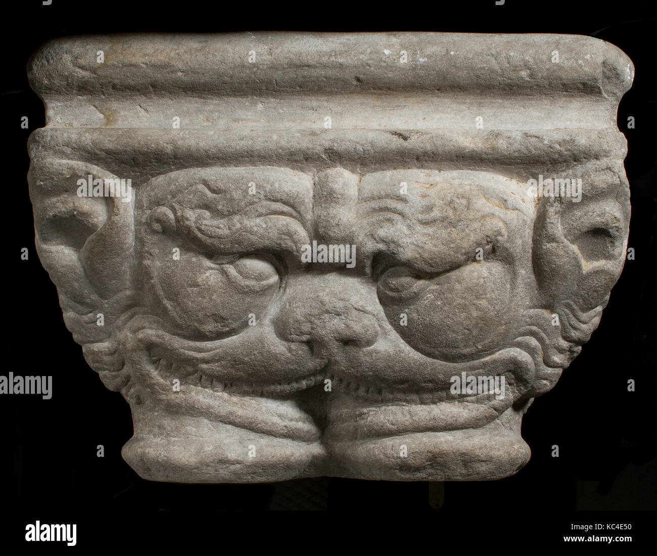 Double Capital, late 13th or early 14th century, Made in Pyrénées, France, French, white marble, Overall: 22 x 18 x 14 in. (55.9 Stock Photo