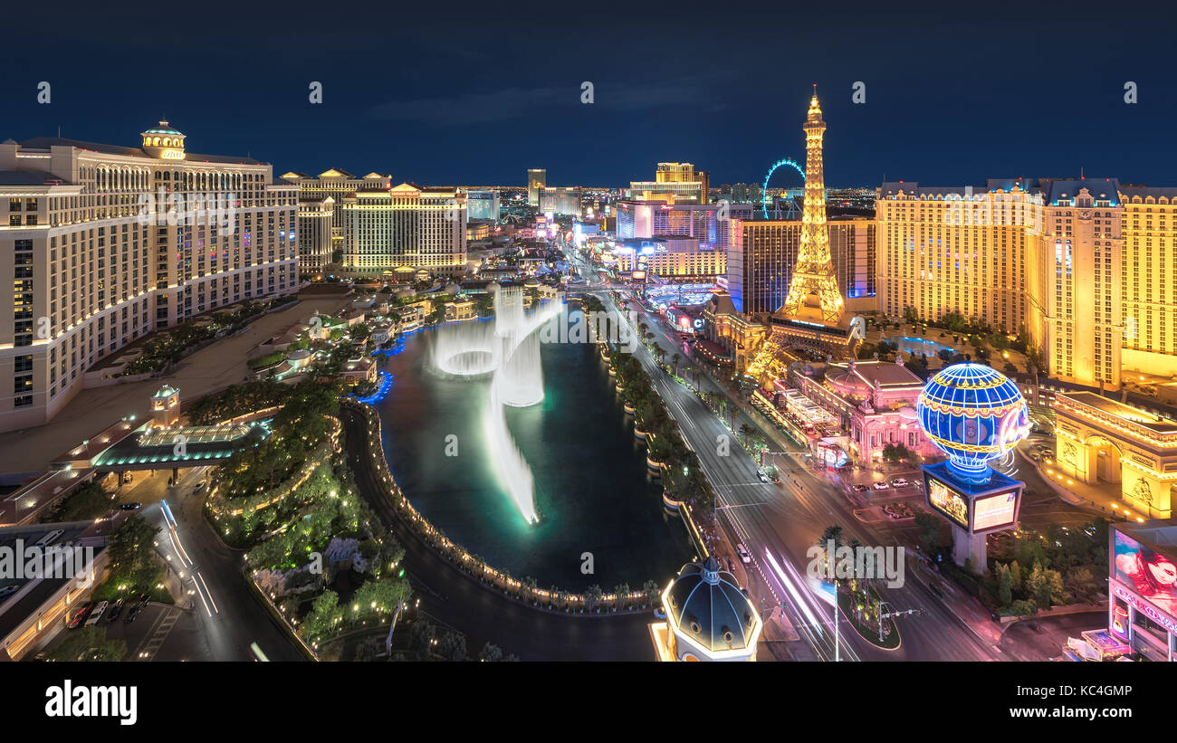 Aerial view of Las Vegas strip at night on July 25, 2017 in Las Vegas, Nevada. Stock Photo