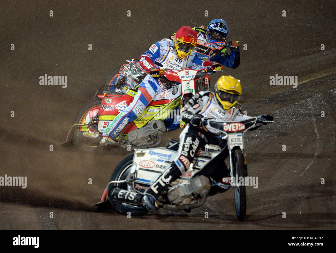 Peter Kildemand of Danmark, from front, Vaclav Milik of Czech Republic and Nicolas Covatti of Italy compete in the Lubos Tomicek Memorial Trophy in Prague, Czech Republic, October 2, 2017. (CTK Photo/Katerina Sulova) Stock Photo