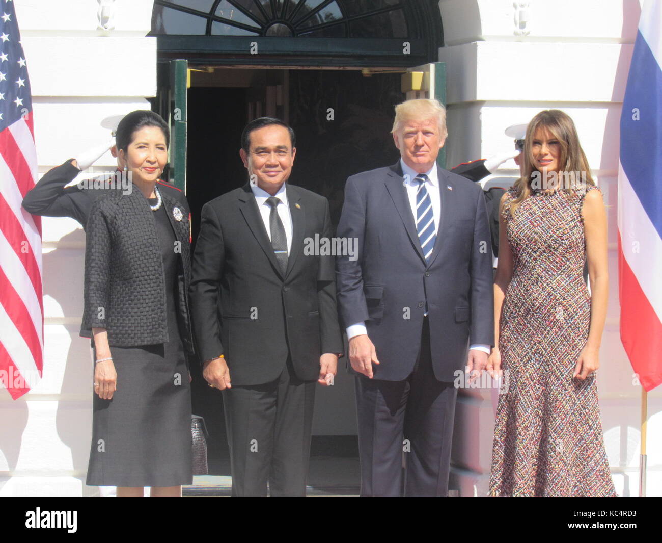 Washington, DC, USA; 02nd October, 2017: President Trump and First Lady Melania Trump welcome Prime Minister Prayut Chan-o-cha and Madam Chan-o-Cha of Thailand at the White House in Washington, DC, USA. Credit: Kyle Mazza/Alamy Live News. Stock Photo