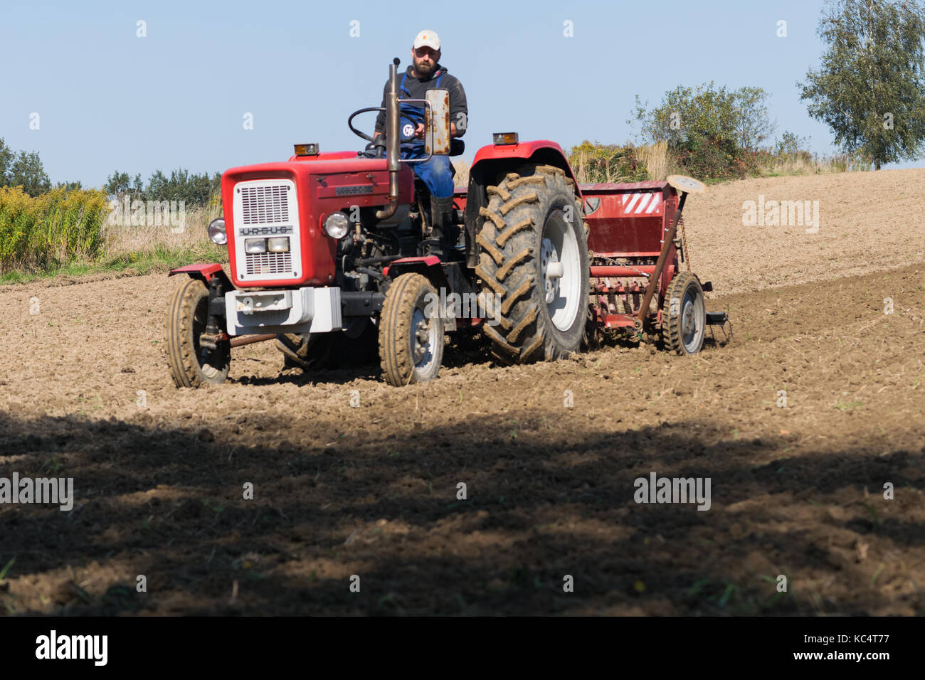 Natura 2000 Głebowic.Autumn grain sowing. October 2, 2017. Autumn sowing of wheat grain under grain harvest in 2018. Credit: w124merc / Alamy Live News Stock Photo