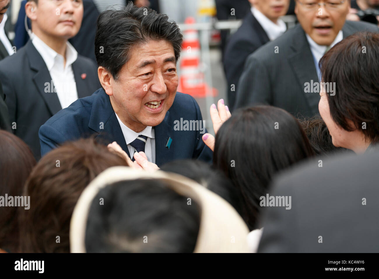 Japan's Prime Minister Shinzo Abe Greets Supporters Outside Akabane ...