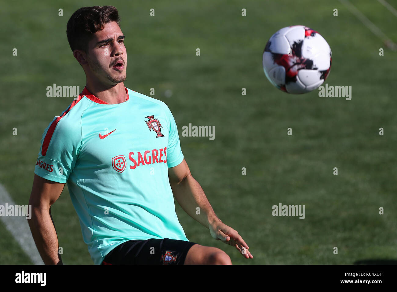 Lisbon, Portugal. 3rd Oct, 2017. Portugal's forward Andre Silva in action during the National Team Training session before the match between Portugal and Andorra at City Football in Oeiras, Lisbon on October 3, 2017. Credit: Bruno Barros/Alamy Live News Stock Photo