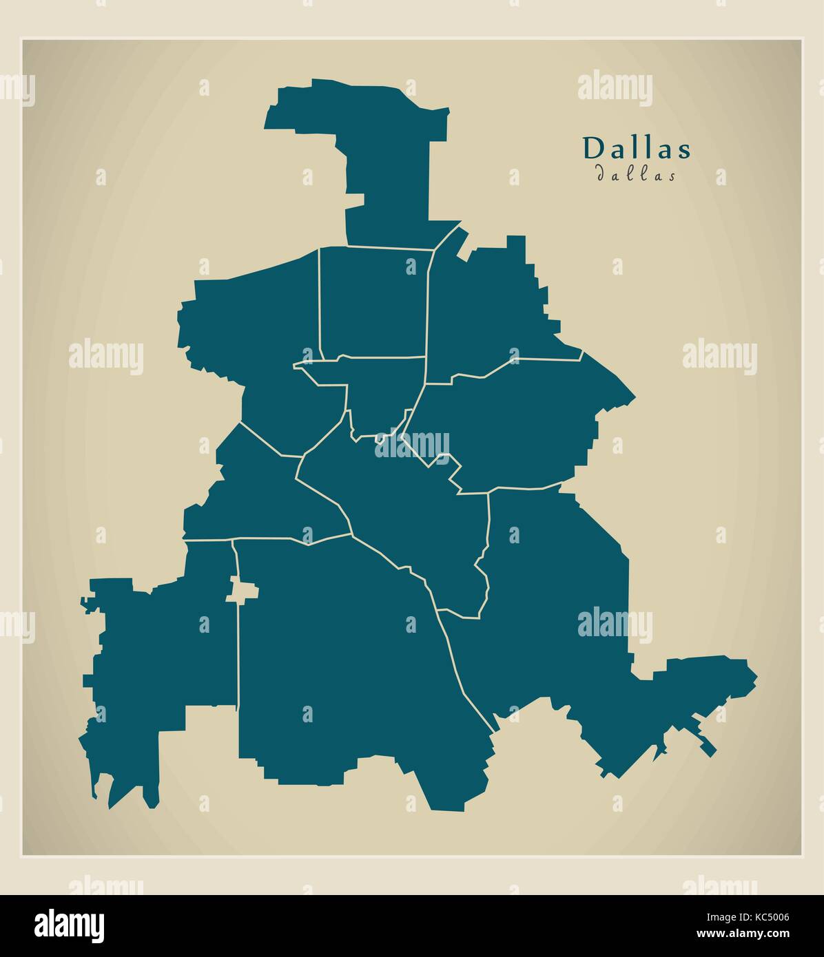 Modern City Map Dallas Texas city of the USA with boroughs Stock