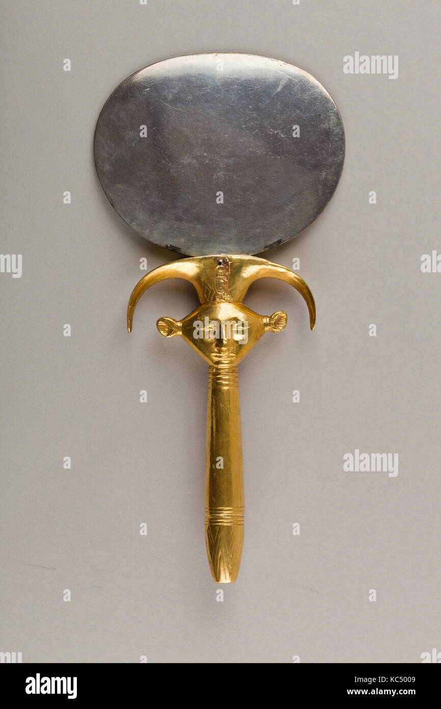 Mirror with Handle in the Form of a Hathor Emblem, ca. 1479–1425 B.C Stock Photo